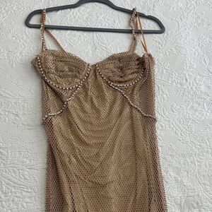 Gold Mesh Slip Dress with Sparkle Trim